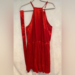 Red Satin Leopard Romper - L